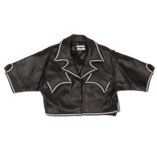 NWT RHUDE Black Lace-Trim Leather Shirt Size L $1365 Sale