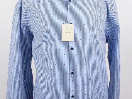 NWT Aglini Men s Black Dots On Blue Stripes 100% Cotton Dress Shirt Size 46 18.5 Discount