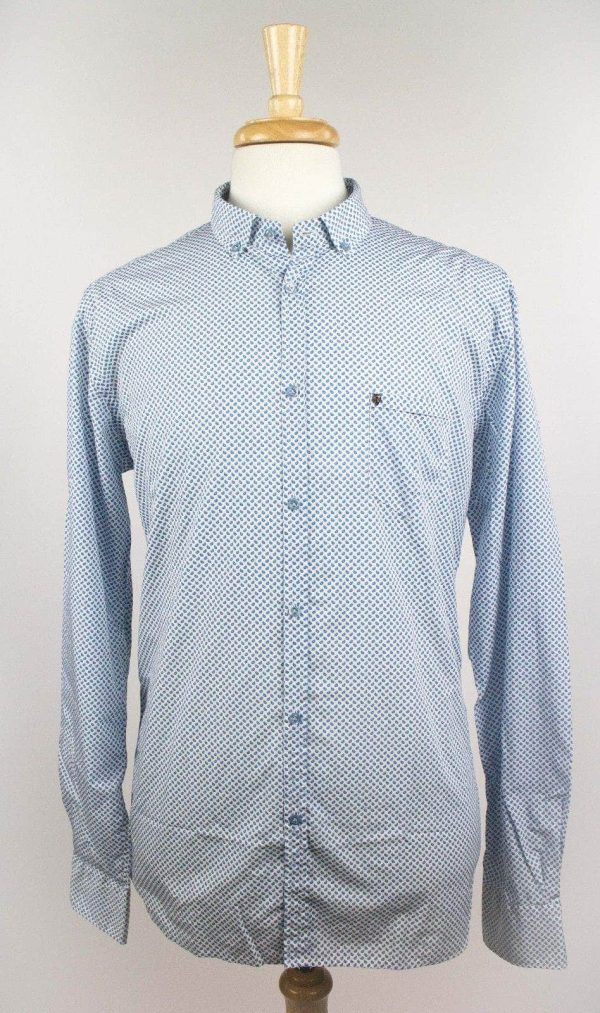 NWT Aglini Men s Blue Paisley Dots On White 100% Cotton Dress Shirt Size 46 18.5 Discount