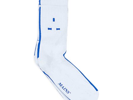 MNS-XACC-0008 M SO01WHB_WHITEBLUELOGO White Blue Mains Logo Socks Size M Supply