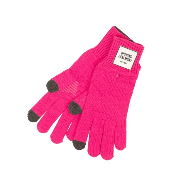 NWT OPENING CEREMONY Pink OC Logo Knit Gloves Size OS For Sale